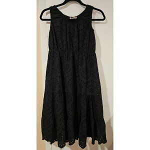 Lungo L'Arno Italy Med High Low Dress Black Lagenlook Eyelet Hem Boho Hippie